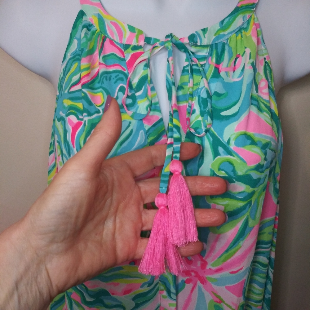 Lilly Pulitzer Luliana One In A Melon Blue Green & Pink Flowy Ruffled Maxi Dress - Picture 4 of 9